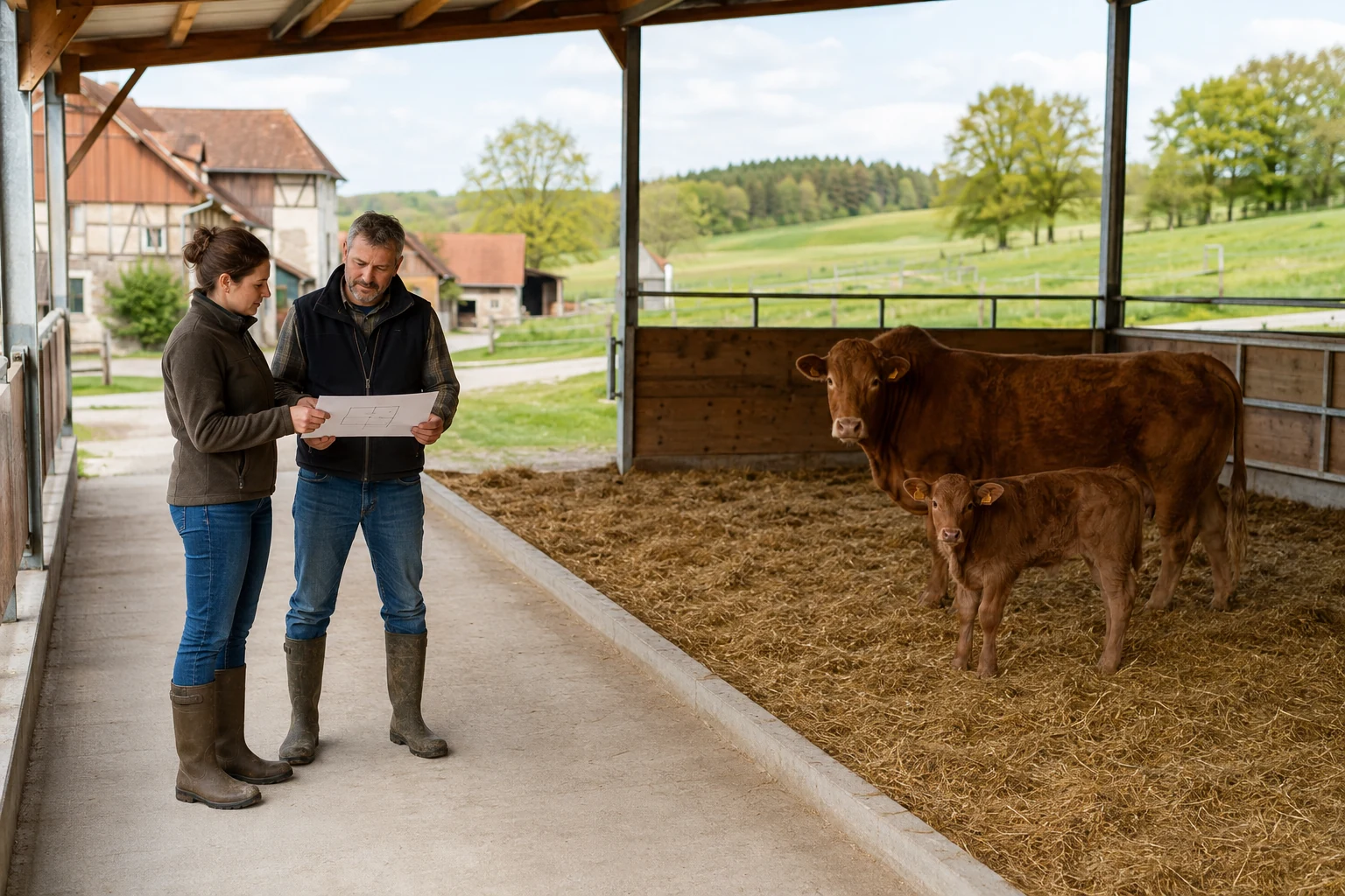 Landwirtschaftliche Kaufinteressenten besichtigen einen Mutterkuhbetrieb